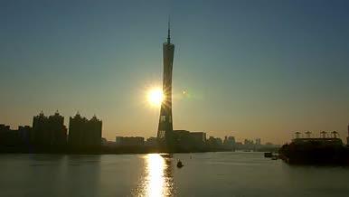 4k实拍广州珠江日落广州塔风景视频的预览图